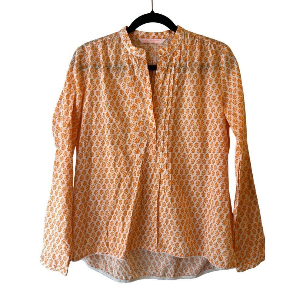 Max Volmary Floral Print Blouse 100% cotton sz 8 orange garden colorful